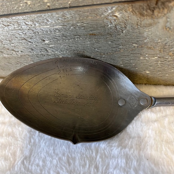 Vintage Genuine Stainless Steel Measuring Spoon Wooden Handle Kitchen Utensil - Picture 2 of 5